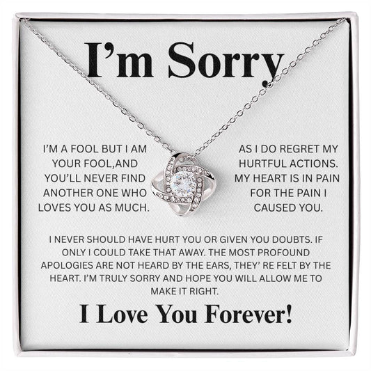  I'm Sorry Love Knot necklace with cubic zirconia pendant in elegant jewelry box